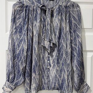 Zara Blue and Cream Patterned Blouse